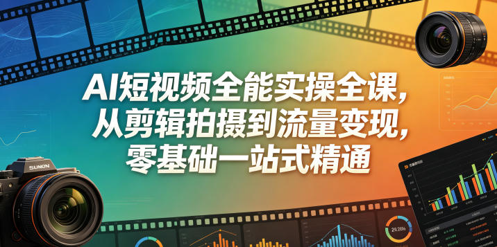 AI短视频全能实操全课，从剪辑拍摄到流量变现，零基础一站式精通-瀚洪创业网