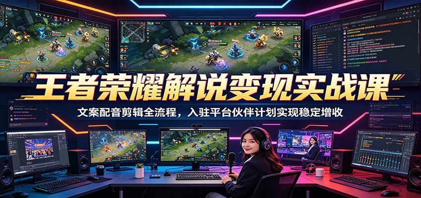王者荣耀解说变现实战课：文案配音剪辑全流程，入驻平台伙伴计划实现稳定增收-瀚洪创业网