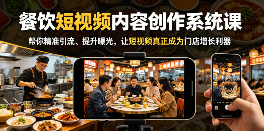 餐饮短视频内容创作系统课，帮你精准引流、提升曝光，让短视频真正成为门店增长利器-瀚洪创业网