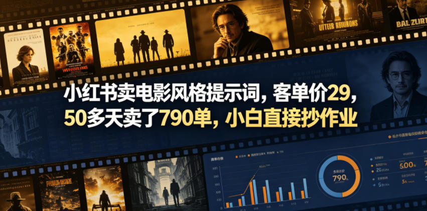 小红书卖电影风格提示词，客单价29，50多天卖了790单，小白直接抄作业！-瀚洪创业网