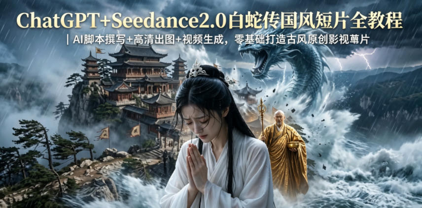 ChatGPT+Seedance2.0白蛇传国风短片全教程｜AI脚本撰写+高清出图+视频生成，零基础打造古风原创影视短片-瀚洪创业网