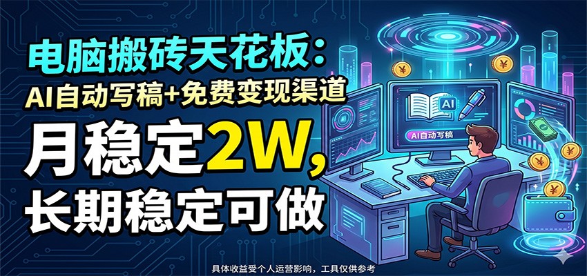 电脑搬砖天花板：AI自动写稿+免费变现渠道，月稳定2W，长期稳定可做-瀚洪创业网