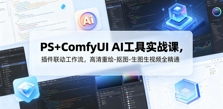 PS+ComfyUI AI工具实战课，插件联动工作流，高清重绘-抠图-生图生视频全精通-瀚洪创业网