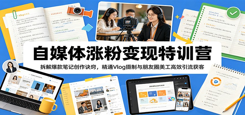 自媒体涨粉变现特训营：拆解爆款笔记创作诀窍，精通Vlog摄制与朋友圈美工高效引流获客-瀚洪创业网