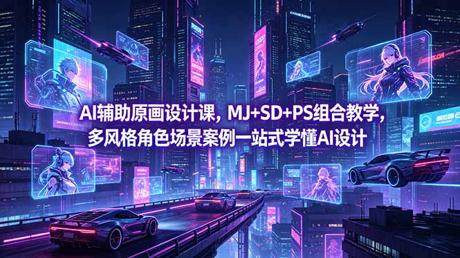 AI辅助原画设计课，MJ+SD+PS组合教学，多风格角色场景案例一站式学懂AI设计-瀚洪创业网