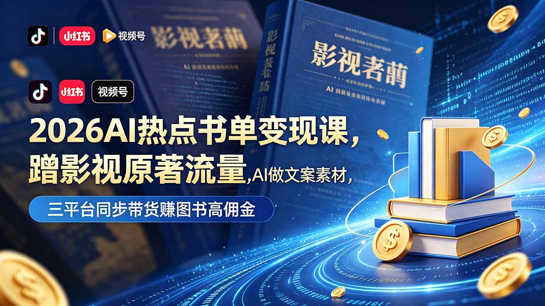 2026AI热点书单变现课，蹭影视原著流量，AI做文案素材，三平台同步带货赚图书高佣金-瀚洪创业网