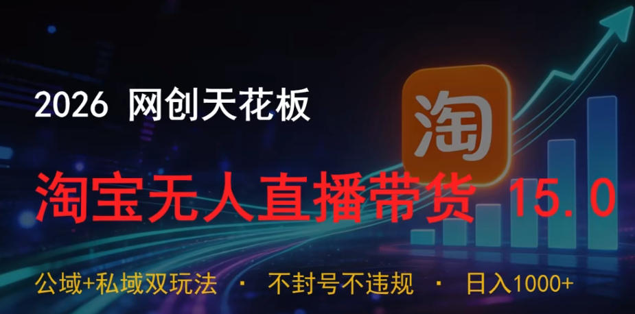 2026网创天花板，淘宝无人直播带货15.0，公域+私域双玩法，日入1k+，不违规不封号【揭秘】-瀚洪创业网