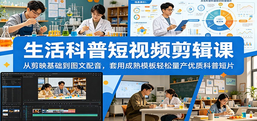 生活科普短视频剪辑课：从剪映基础到图文配音，套用成熟模板轻松量产优质科普短片-瀚洪创业网