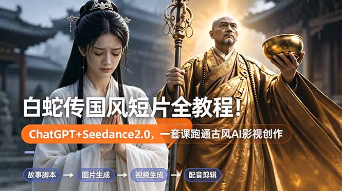 白蛇传-国风短片全教程！ChatGPT+Seedance2.0，一套课跑通古风AI影视创作-瀚洪创业网