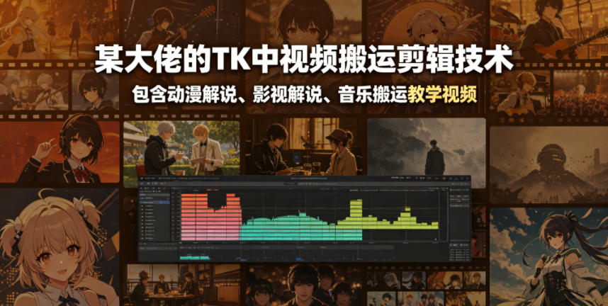 某大佬的TK中视频搬运剪辑技术，包含动漫解说、影视解说、音乐搬运教学视频-瀚洪创业网