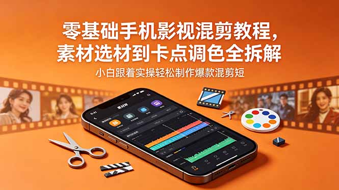 零基础手机影视混剪教程，素材选材到卡点调色全拆解，小白跟着实操轻松制作爆款混剪短片-瀚洪创业网