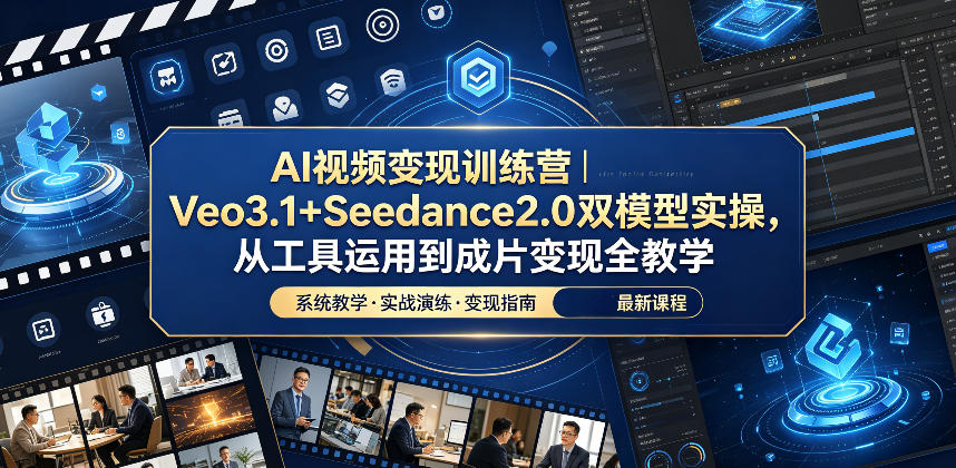 AI视频变现训练营｜Veo3.1+Seedance2.0双模型实操，从工具运用到成片变现全教学-瀚洪创业网