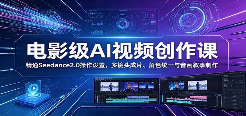 电影级AI视频创作课：精通Seedance2.0操作设置，多镜头成片、角色统一与音画叙事制作-瀚洪创业网