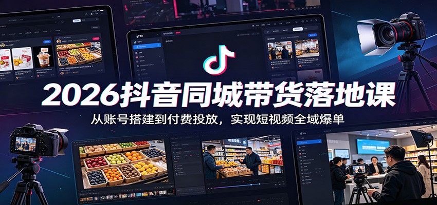 2026抖音同城带货落地课：从账号搭建到付费投放，实现短视频全域爆单-瀚洪创业网