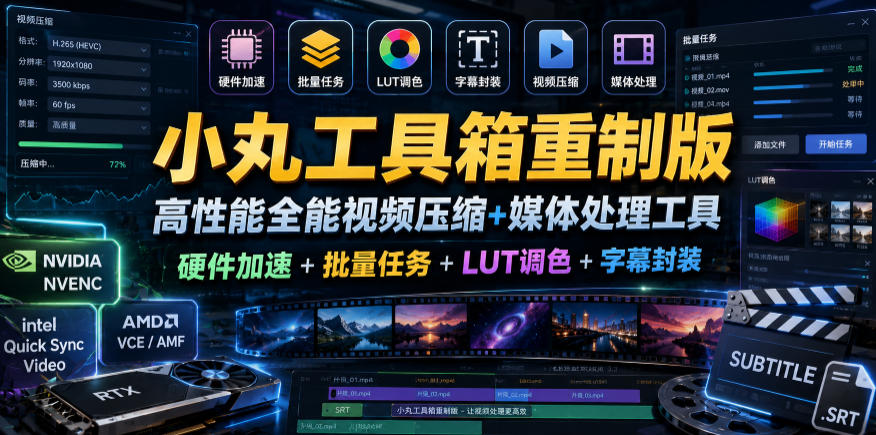 小丸工具箱重制版–高性能全能视频压缩+媒体处理工具｜硬件加速+批量任务+LUT调色+字幕封装-瀚洪创业网
