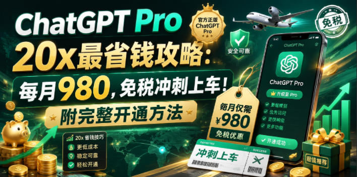 ChatGPT Pro 20x最省钱攻略：每月980，免税冲刺上车！附完整开通方法【文档】-瀚洪创业网