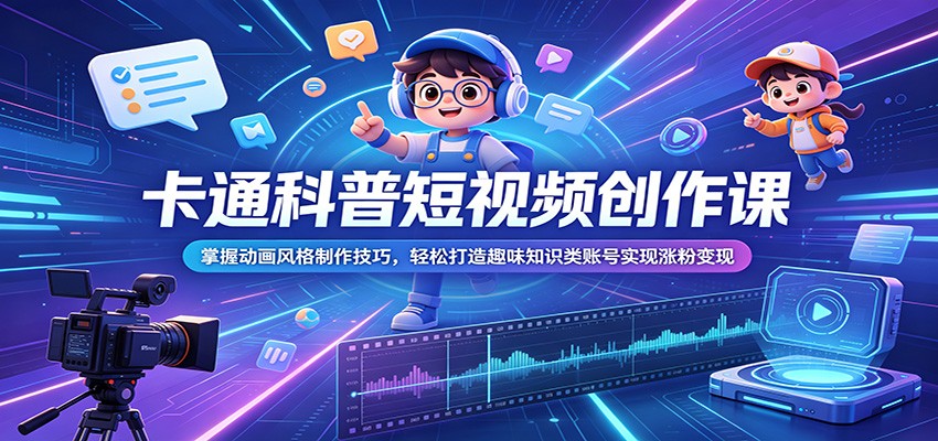 卡通科普短视频创作课：掌握动画风格制作技巧，轻松打造趣味知识类账号实现涨粉变现-瀚洪创业网