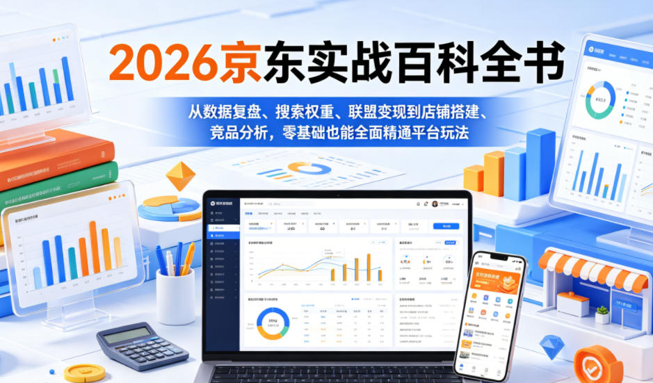 2026京东实战百科全书，从数据复盘、搜索权重、联盟变现到店铺搭建、竞品分析，零基础也能全面精通平台玩法-瀚洪创业网