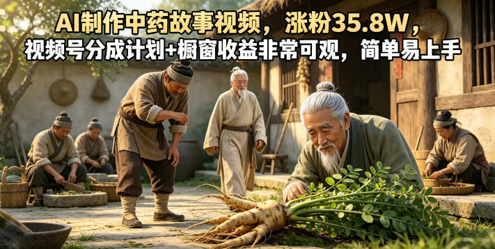 AI制作中药故事视频，涨粉35.8W，视频号分成计划+橱窗收益非常可观，简单易上手-瀚洪创业网