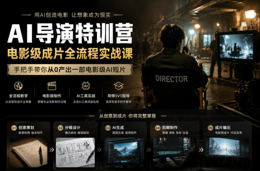 AI导演特训营，电影级成片全流程实战课，手把手带你从0产出一部电影级AI短片-瀚洪创业网