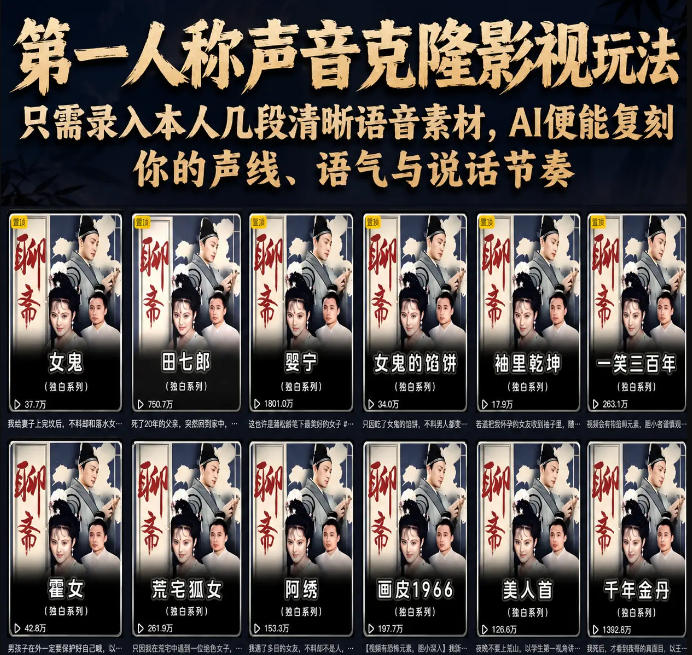 第一人称声音克隆影视玩法，只需录入本人几段清晰语音素材，AI便能复刻你的声线、语气与说话节奏-瀚洪创业网