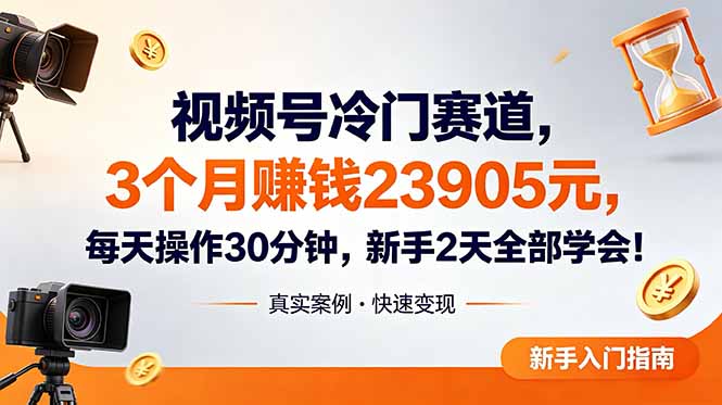 视频号冷门赛道，3个月变现23905元，新手2天学会 每天操作30分钟！-瀚洪创业网