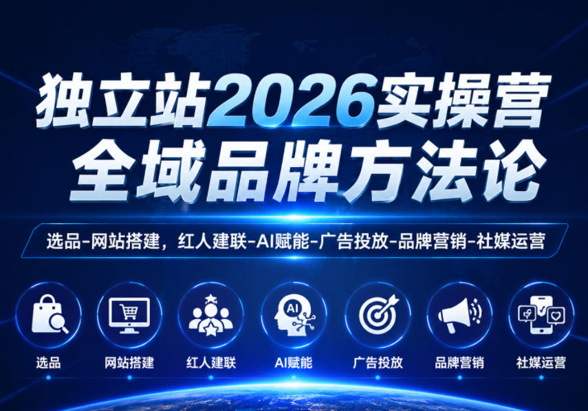 独立站2026实操营，全域品牌方法论，选品-网站搭建，红人建联-AI赋能-广告投放-品牌营销-社煤运营-瀚洪创业网