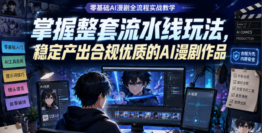 零基础AI漫剧全流程实战教学，掌握整套流水线玩法，稳定产出合规优质的AI漫剧作品-瀚洪创业网