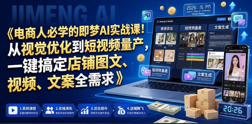 电商人必学的即梦AI实战课！从视觉优化到短视频量产，一键搞定店铺图文、视频、文案全需求-瀚洪创业网