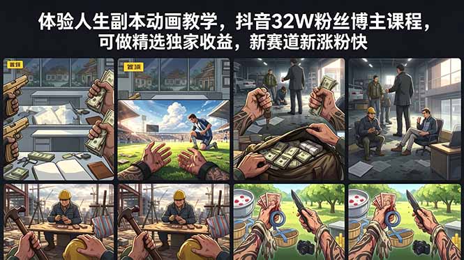 体验人生副本动画教学， 抖音32W粉丝博主课程，可做精选独家收益，新赛道新涨粉快-瀚洪创业网