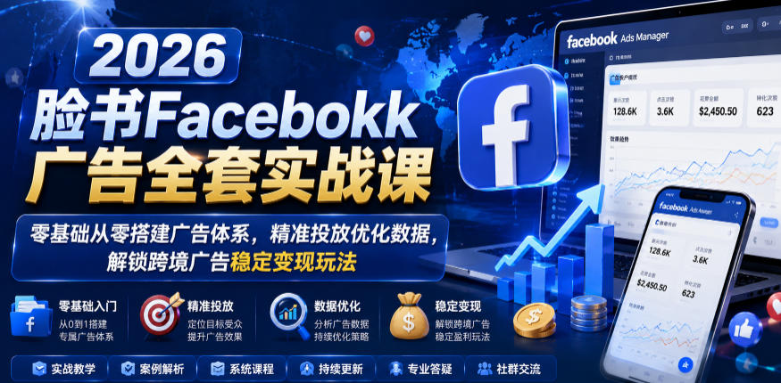 2026脸书Facebook广告全套实战课，零基础从零搭建广告体系，精准投放优化数据，解锁跨境广告稳定变现玩法-瀚洪创业网