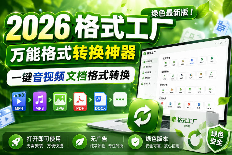 2026格式工厂绿色最新版！万能格式转换神器，一键音视频文档格式转换，打开即可使用，无广告绿色版本-瀚洪创业网