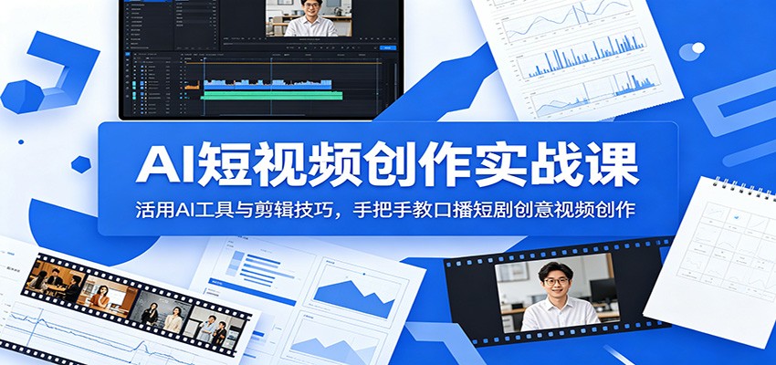 AI短视频创作实战课：活用AI工具与剪辑技巧，手把手教口播短剧创意视频创作-瀚洪创业网