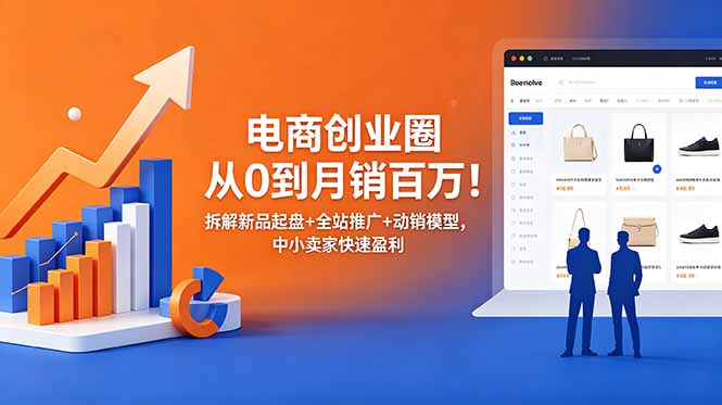 电商创业圈从0到月销百万！拆解新品起盘+全站推广+动销模型，中小卖家快速盈利-瀚洪创业网
