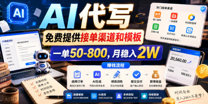 AI代写，免费提供接单渠道和模板，一单50-800，月稳入2W【揭秘】-瀚洪创业网