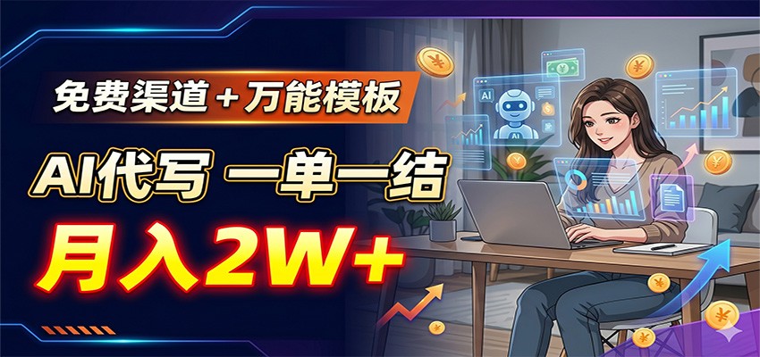 免费渠道+万能模板，AI代写一单一结，月入2W+-瀚洪创业网