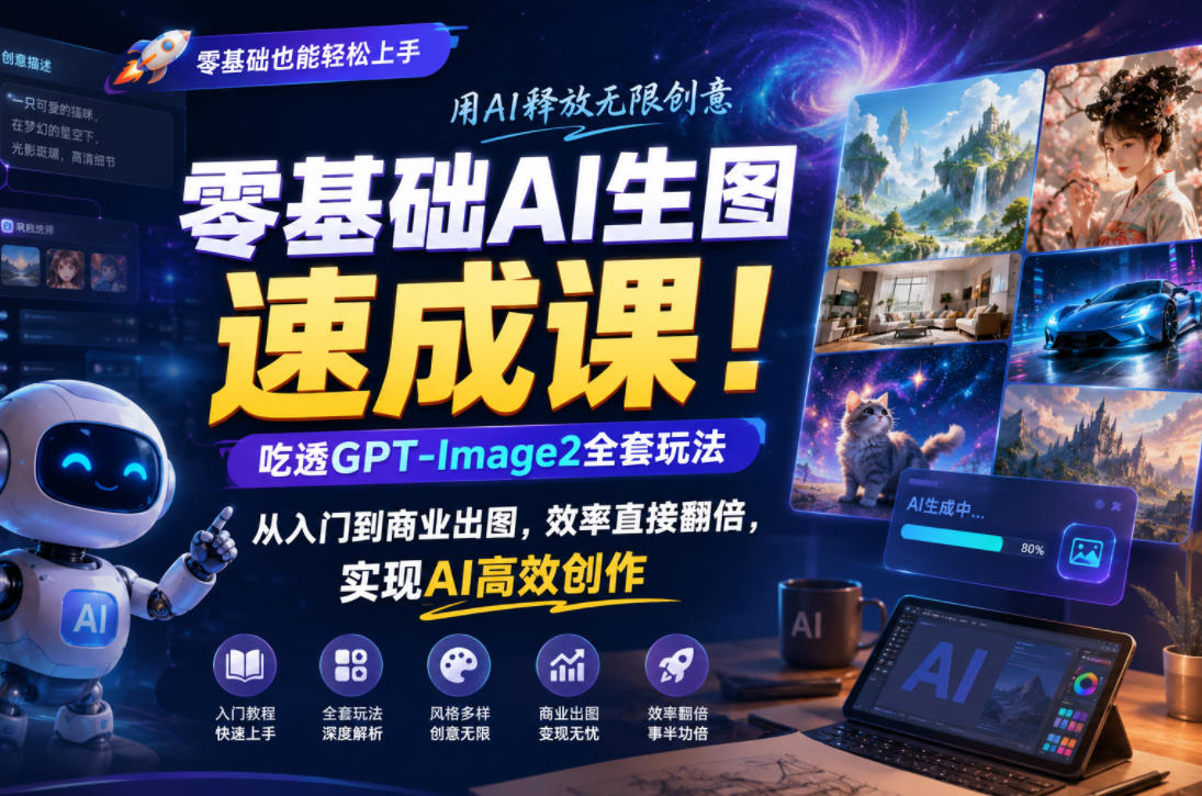 零基础AI生图速成课！吃透GPT-Image2全套玩法，从入门到商业出图，效率直接翻倍，实现AI高效创作-瀚洪创业网