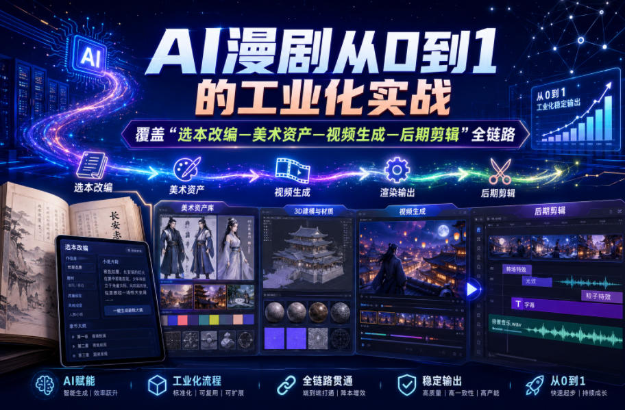 AI漫剧从0到1的工业化实战，覆盖“选本改编—美术资产—视频生成—后期剪辑”全链路(更新6月)-瀚洪创业网