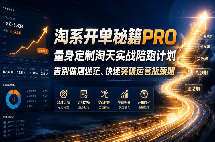 淘系开单秘籍PRO，量身定制淘天实战陪跑计划，告别做店迷茫、快速突破运营瓶颈期(2026年6月11)-瀚洪创业网
