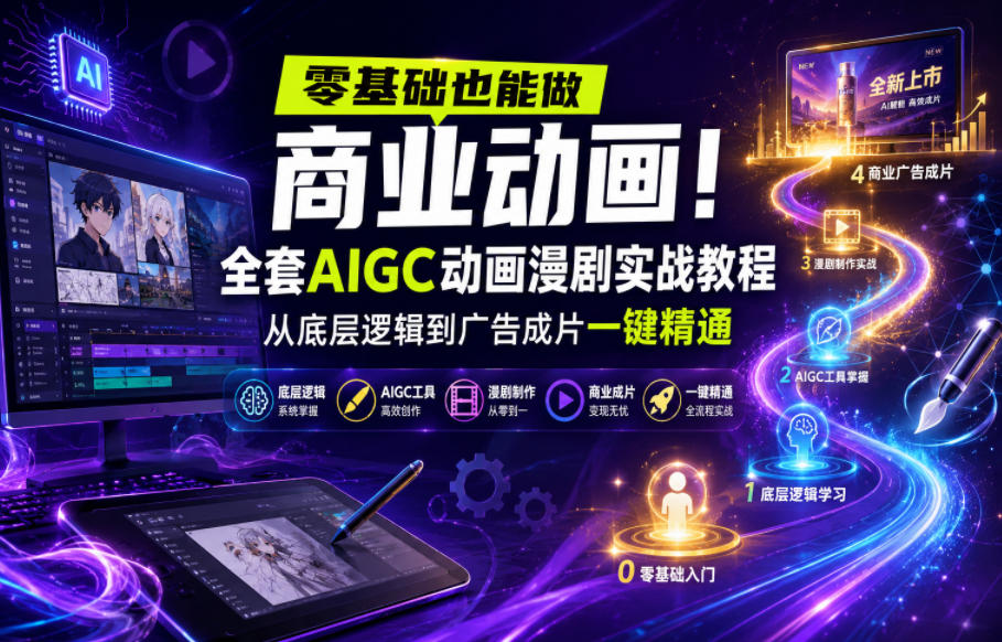 零基础也能做商业动画！全套AIGC动画漫剧实战教程，从底层逻辑到广告成片一键精通-瀚洪创业网