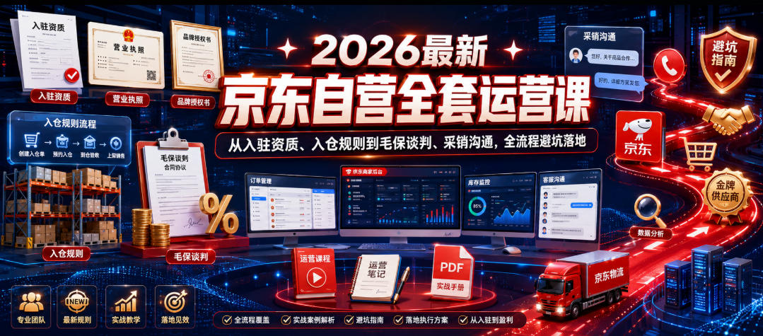 2026最新京东自营全套运营课，从入驻资质、入仓规则到毛保谈判、采销沟通，全流程避坑落地-瀚洪创业网