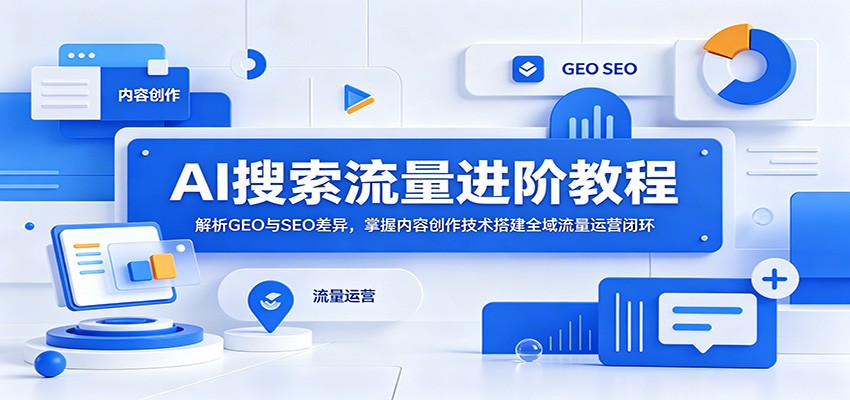 AI搜索流量进阶教程：解析GEO与SEO差异，掌握内容创作技术搭建全域流量运营闭环-瀚洪创业网