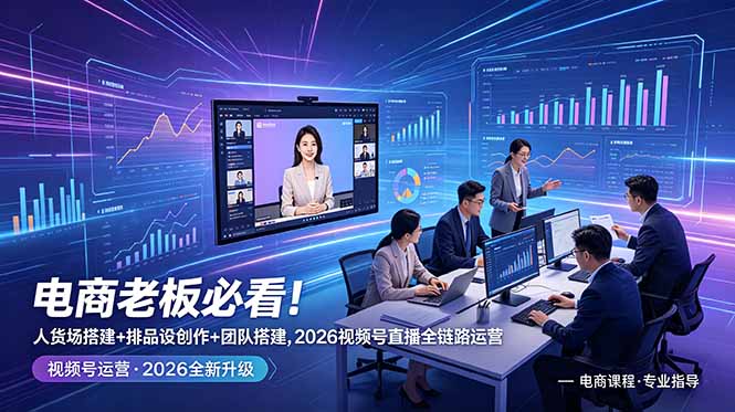 电商老板必看！人货场搭建+排品设计+素材创作+团队搭建，2026视频号直播全链路运营-瀚洪创业网