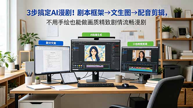 3步搞定AI漫剧！剧本框架→文生图→配音剪辑，不用手绘也能做画质精致剧情流畅漫剧-瀚洪创业网