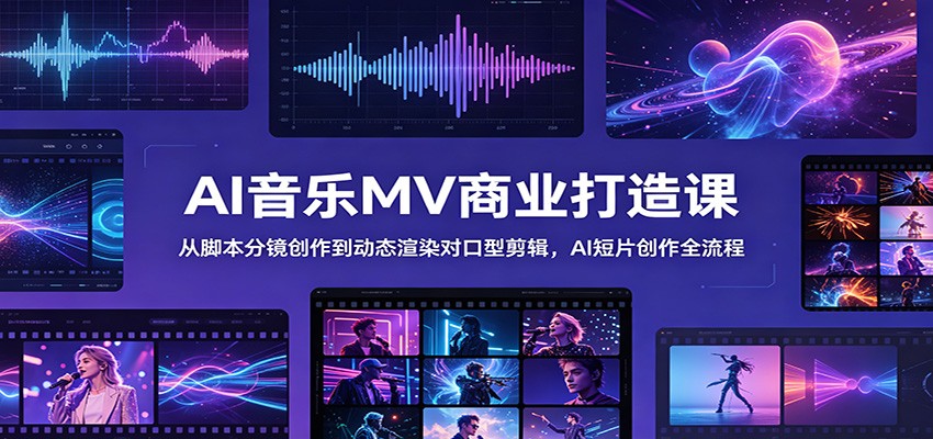 AI音乐MV商业打造课：从脚本分镜创作到动态渲染对口型剪辑，AI短片创作全流程-瀚洪创业网