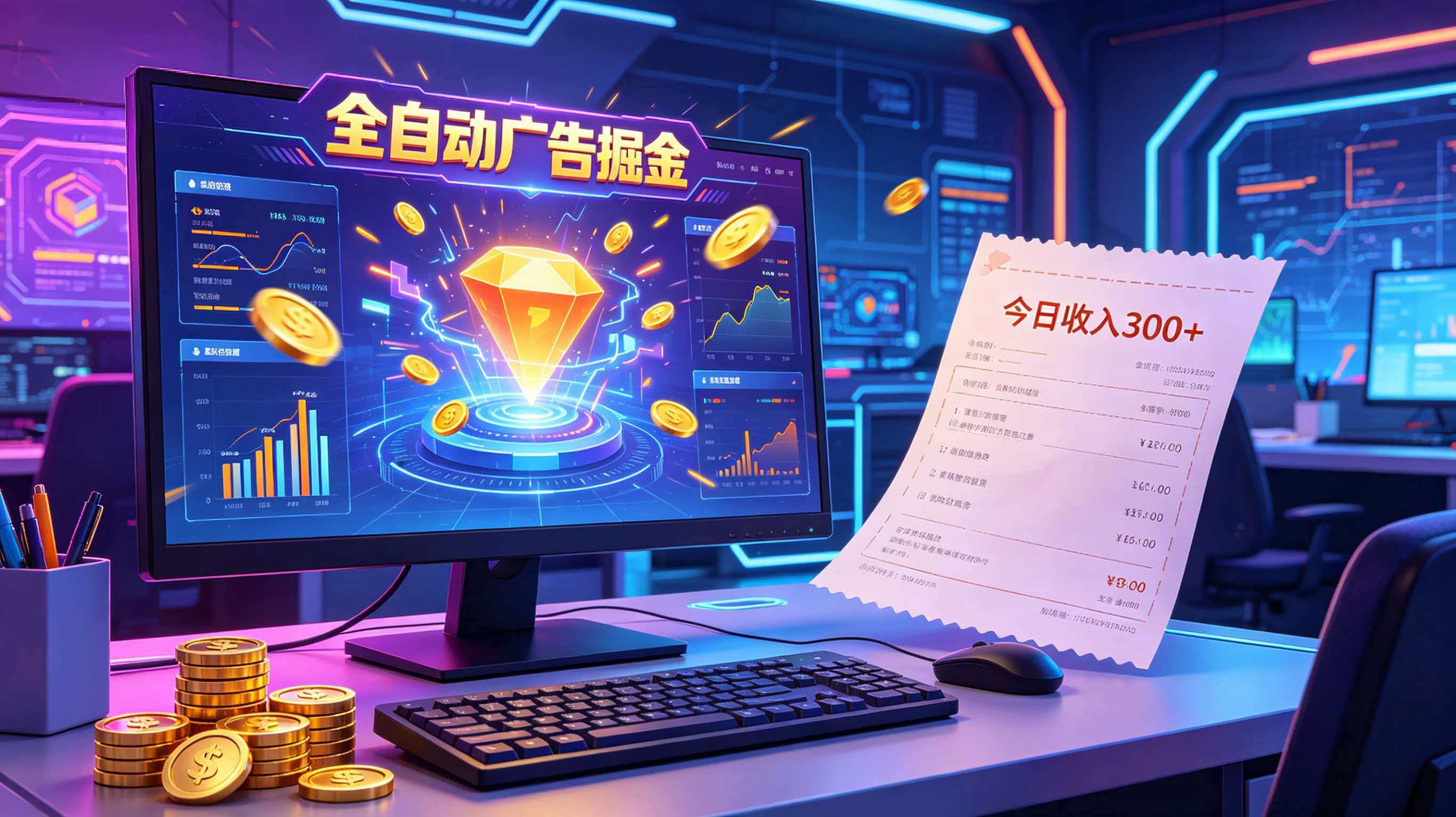 全自动广告掘金，日入300+。全程Ai自动化运行，解放双手，时间自由。收益稳定-瀚洪创业网