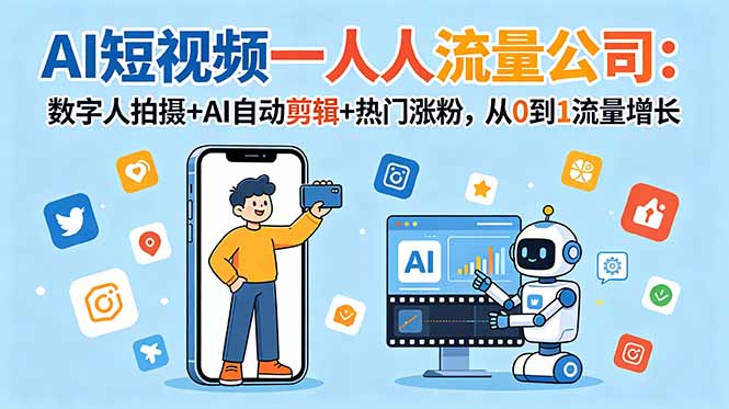 AI短视频一人流量公司：数字人拍摄+AI自动剪辑+热门涨粉，从0到1流量增长-瀚洪创业网