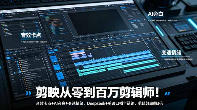 剪映从零到百万剪辑师！音效卡点+AI旁白+变速情绪，Deepseek+剪映口播全链路，剪辑效率翻3倍-瀚洪创业网