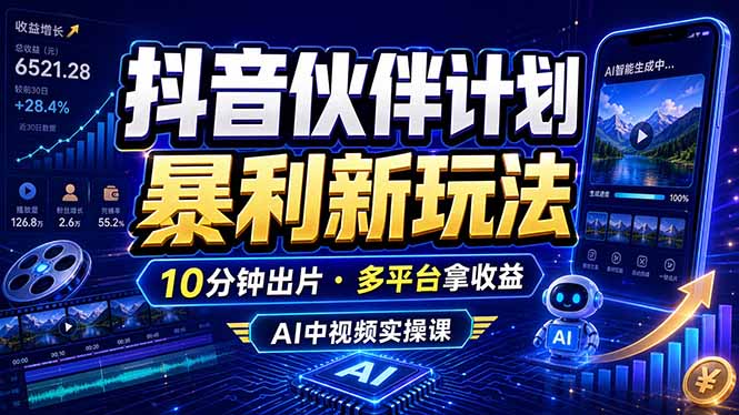 抖音伙伴计划最新玩法，无需配音剪辑，10分钟出一条原创视频，轻松日入三位数-瀚洪创业网