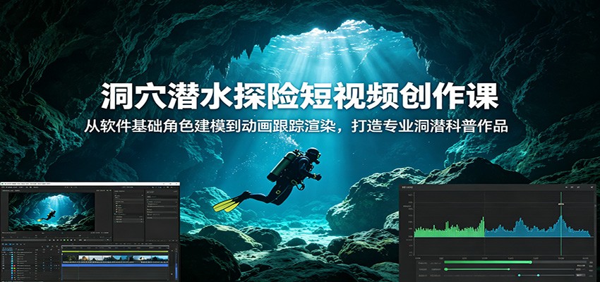 洞穴潜水探险短视频创作课：从软件基础角色建模到动画跟踪渲染，打造专业洞潜科普作品-瀚洪创业网